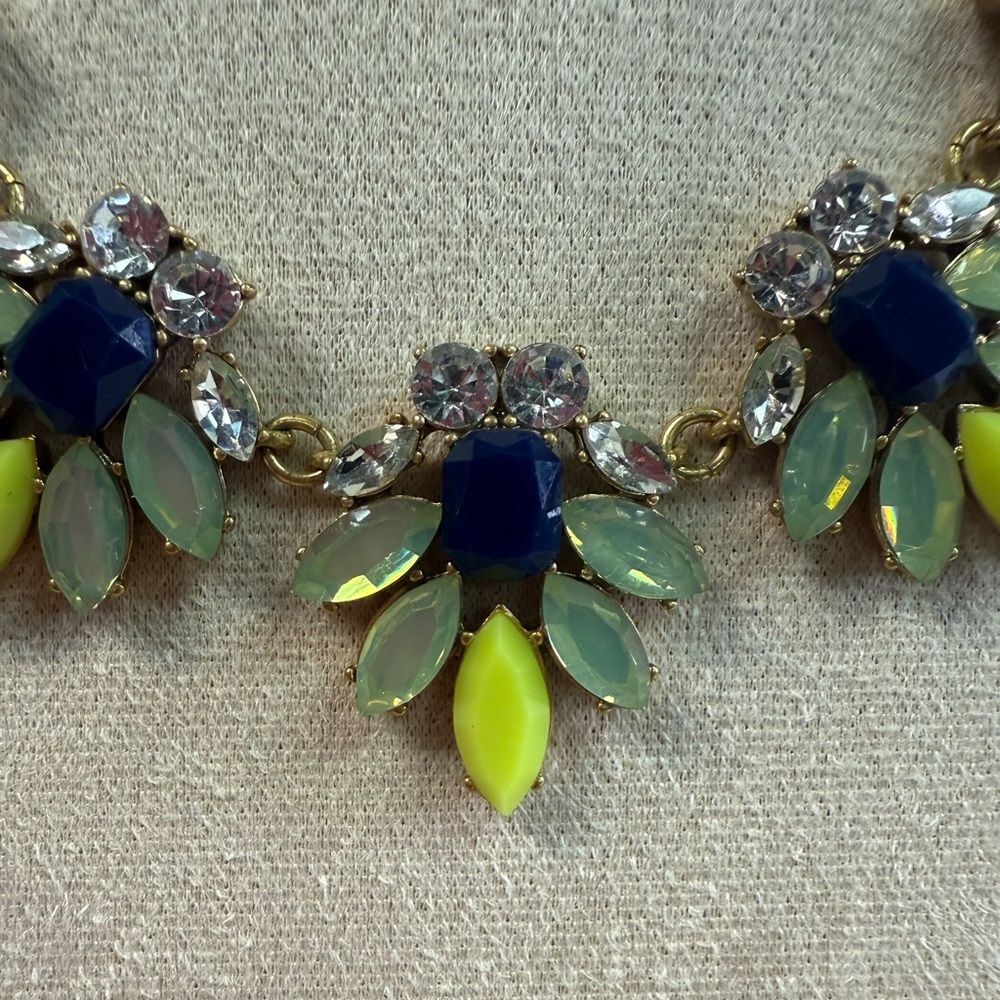 J Crew Gold Blue Yellow Green Crystal Necklace - Picture 2 of 4